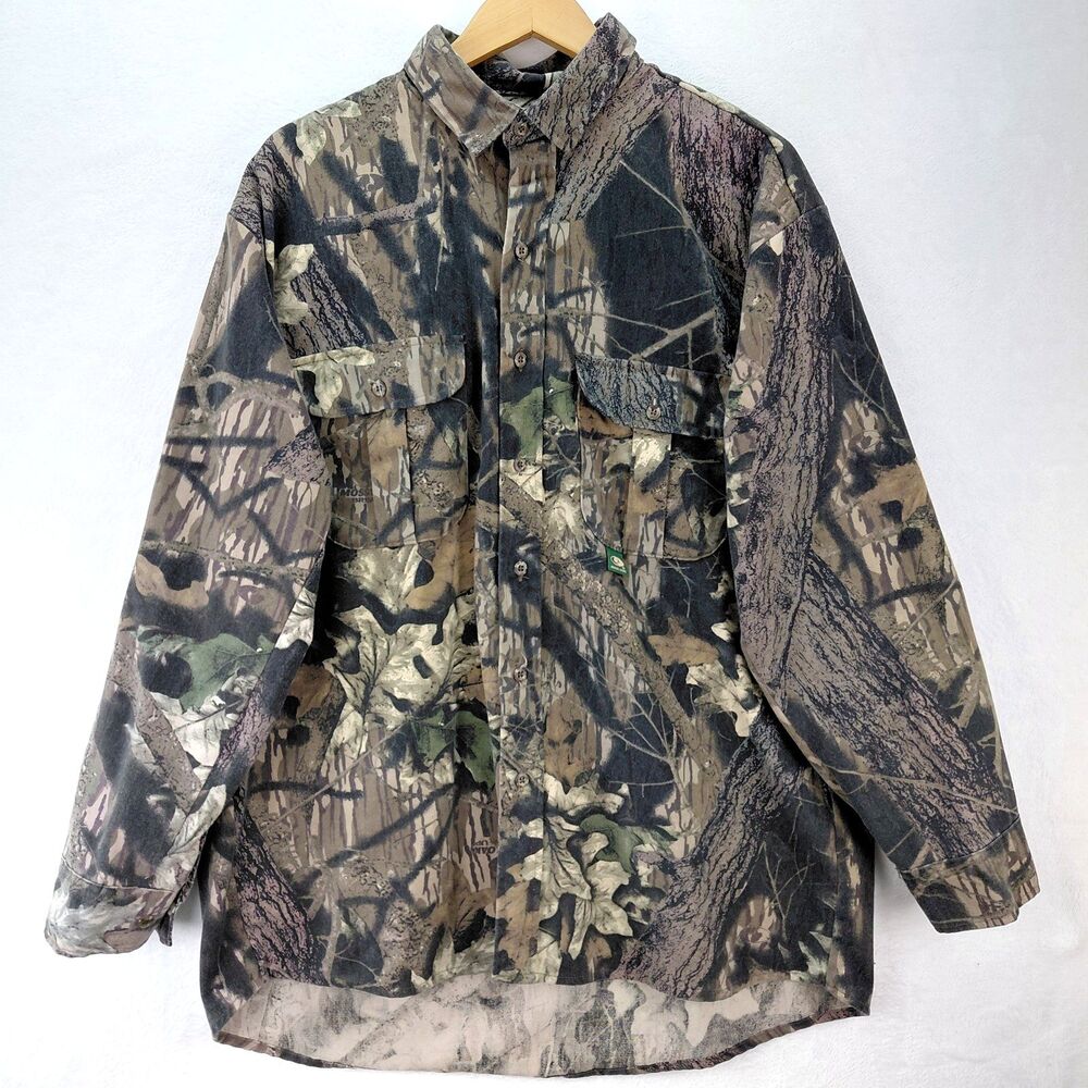 VTG Mossy Oak Camouflage Shirt Mens XL Long Sleeve Hunting Button Up Made in USA